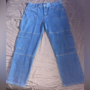 Pocket Strap Cargo Blue Jeans